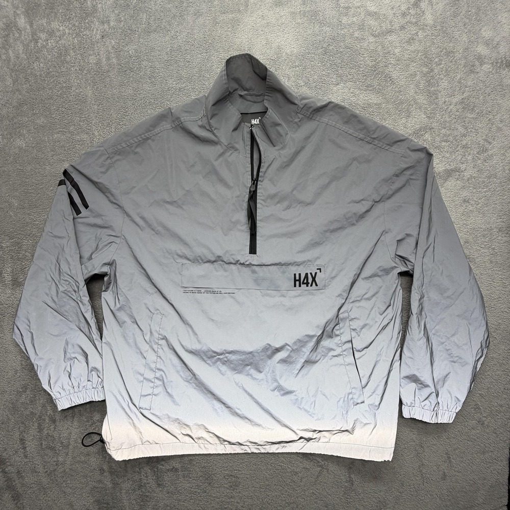 H4X Jacket Mens‎ XL Gray 1/4 Zip Reflective Windbreaker Skull Graphic Logo